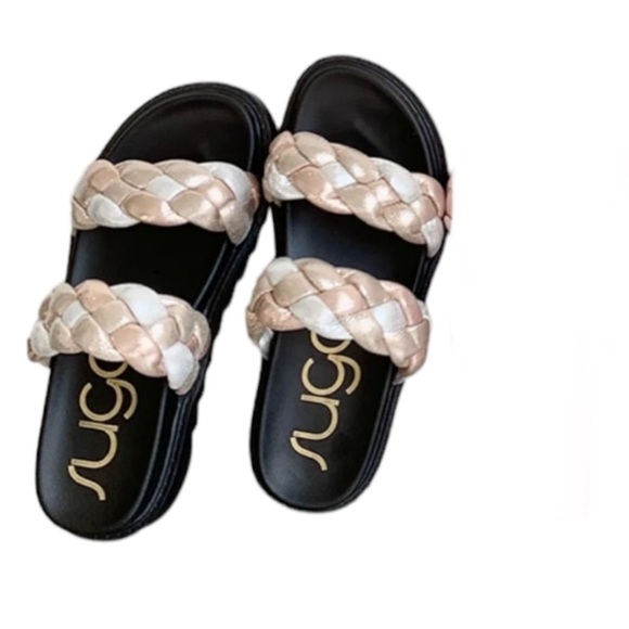 Womens Platform Sandals Slip On Braided Chunky metallic - Picture 3 of 10